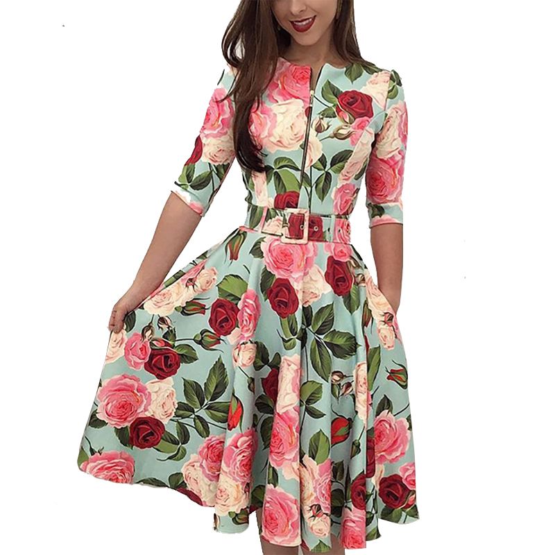 Women Summer Floral Maxi Dress Long Sleeve Party Beach Dress Floral ...