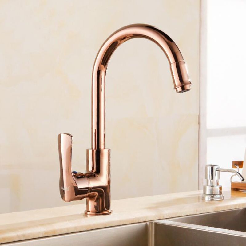 Ktichen Faucet Luxury Rose Gold Finish Brass High Arch Kitchen Sink Single Handle Swivel Spout Wash Basin Mixer Water Tap