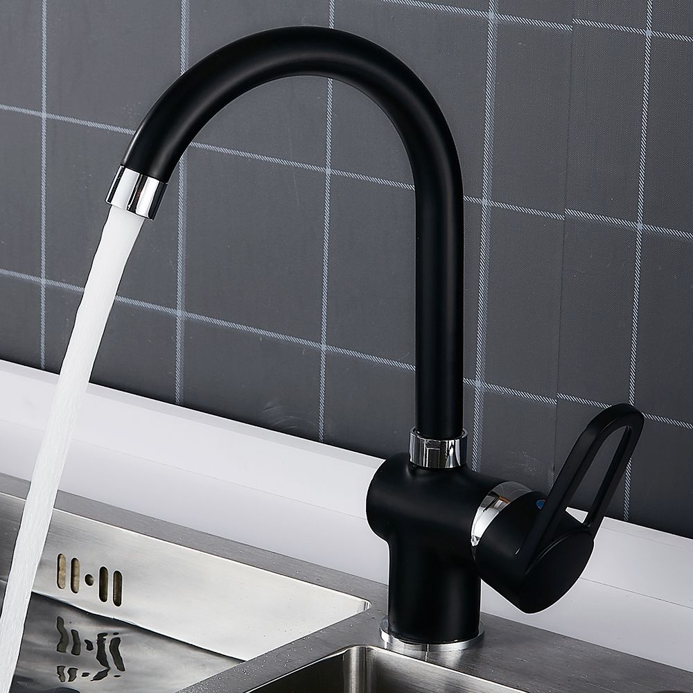 Black Modern Brass Kitchen Faucet Hot And Cold Water 360 Degree Swivel Spout Single Handle Sink Vintage Mixer Tap