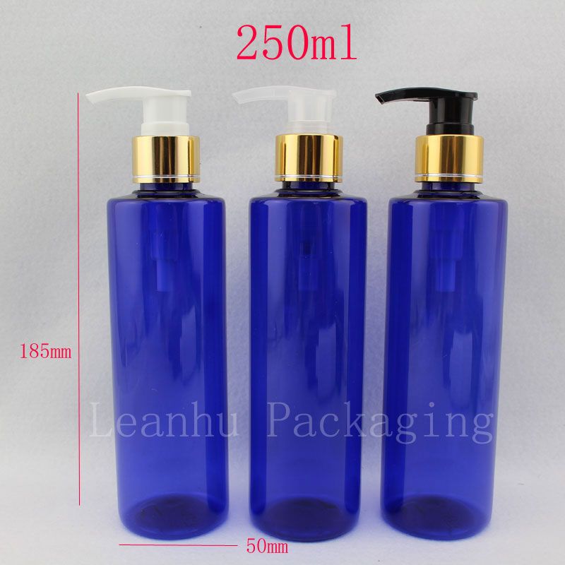 250ml Empty Plastic Pump Shampoo Containers 250cc Blue Color Pet Cosmetic Bottles Liquid Soap Dispenser Container