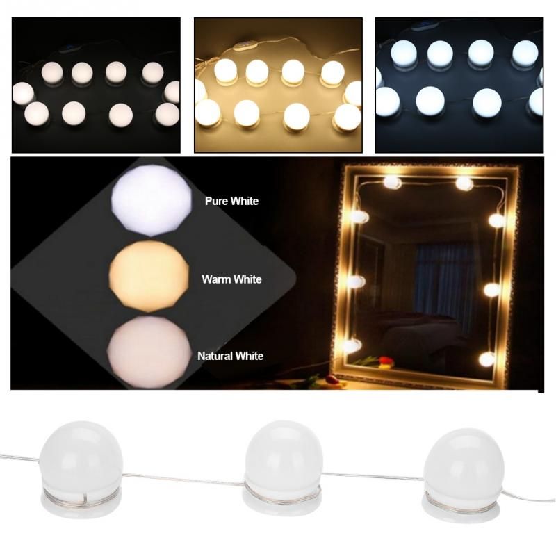 10 Led Light Bulbs Lamp Vanity Makeup Mirror 3colors Brightness Dimmable Bulb String Hollywood Style Make Up Cosmetic