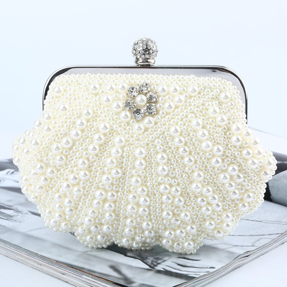 Ladies White Clutch 2020 New Designer Luxury Evening Bag Ladies Pearl Diamonds Woven Handbag ...