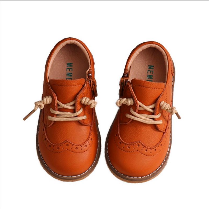 Baby Toddler Boy Girl Genuine Leather Oxfords Shoes Little Kid Lace Up Children Fashion England Black Formal Dress