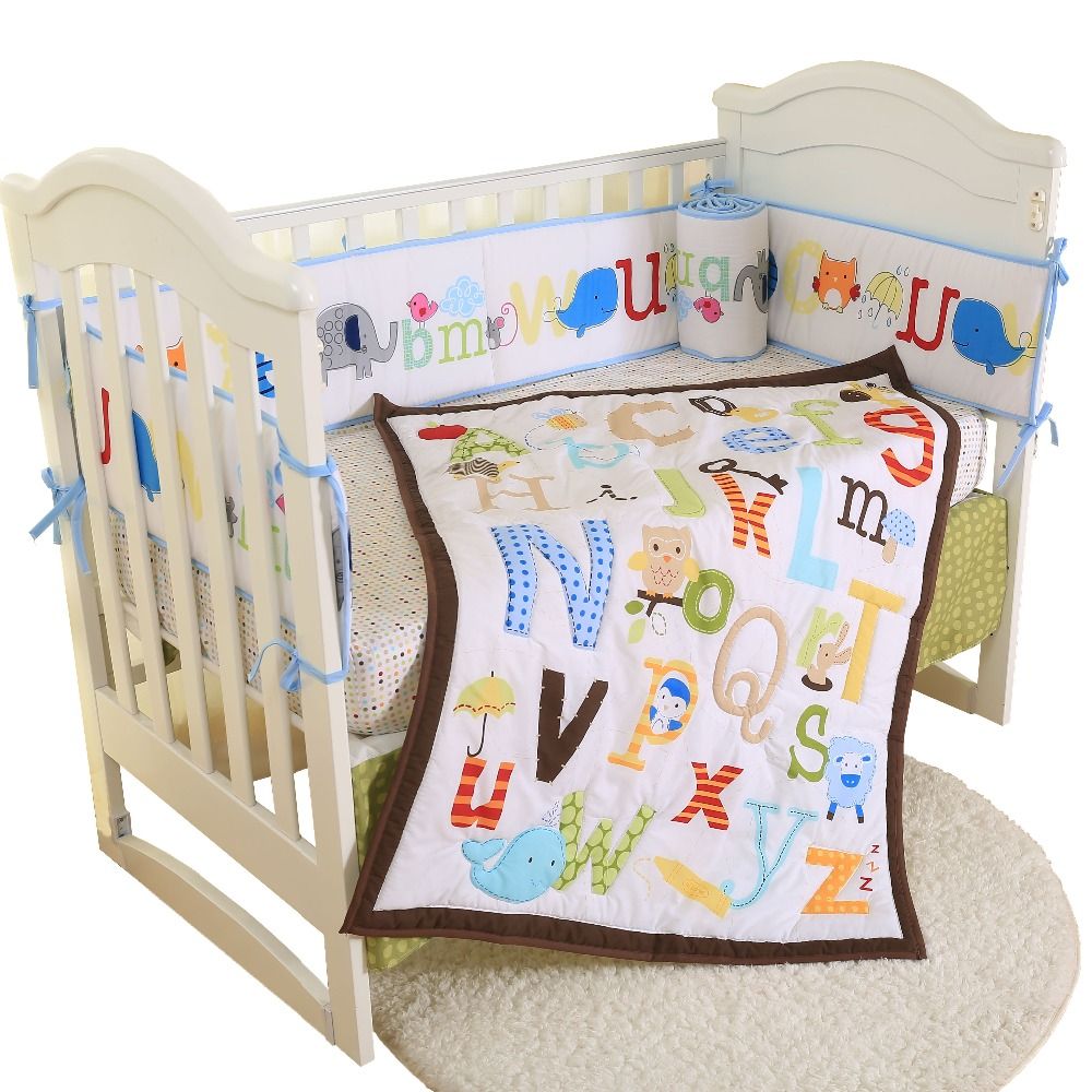 Baby Cot Bedding Set Soft Breathable Cotton Bed For Children Including Quilt Sheet Skirt Bumper