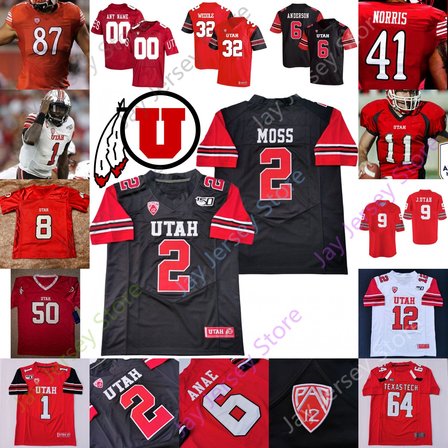2021 Custom 2020 Utah Utes Football Jersey NCAA College Alex Smith Tyler Huntley Zack Moss Bryan
