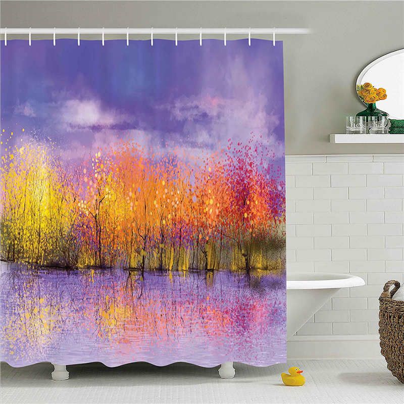 Forest Fairy Tales Shower Curtain Lanterns And Waterfalls Under Fantasy Large Tree Bohemian Mildew Resistant Waterproof Fabric Bathroom