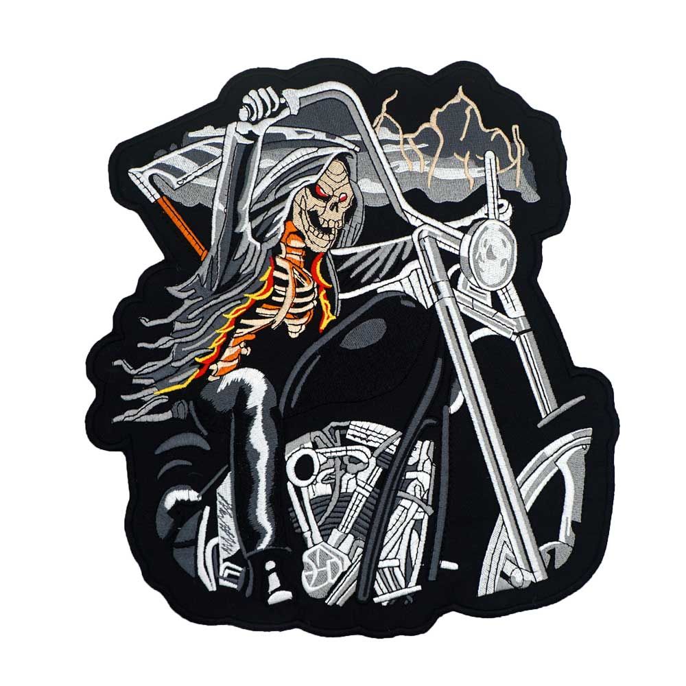 ELLU Distintivo Ricamato Grim Reaper Chopper - Iron On / Sew On - 8,1 X 9 Cm - Patch Per Moto E Giubbotti