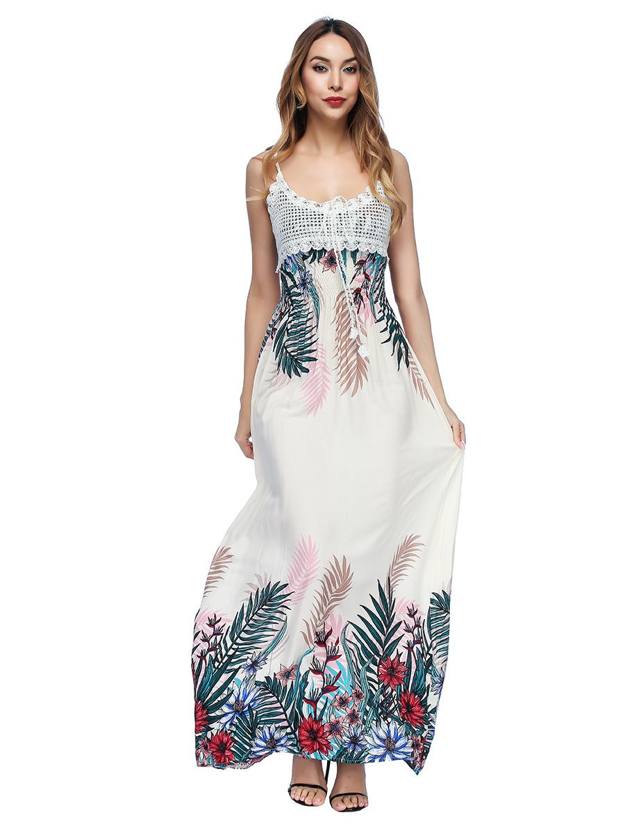 2019 New Style Large Size Beach Dresses Floral Printing Condole Belt