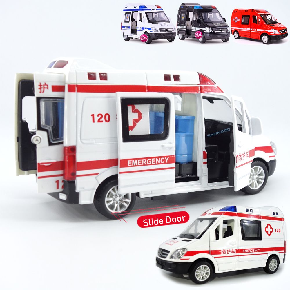 2021 132 City Diecast Ambulance Emergency Toy Car Model Light Slide