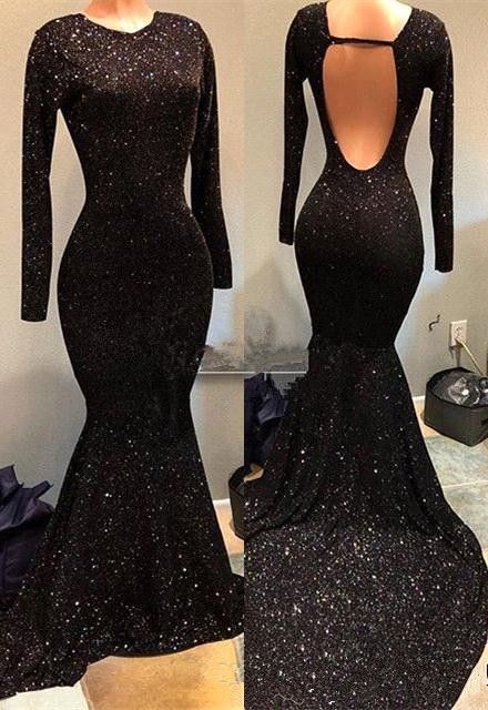 black slim prom dresses