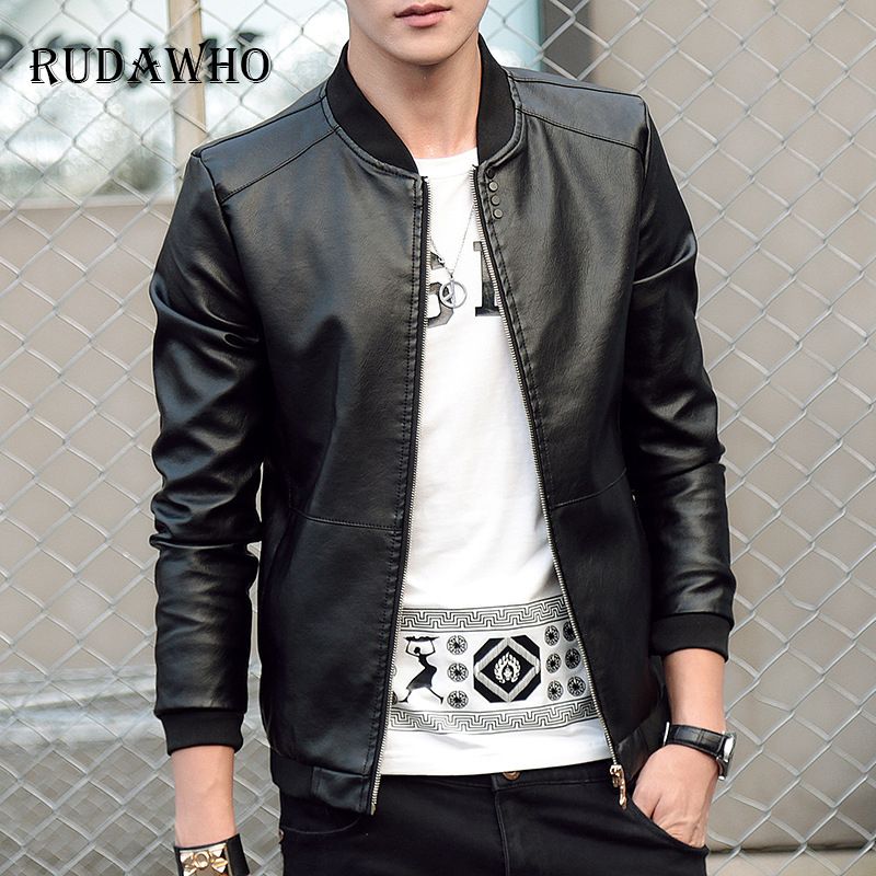 2018 Autumn New Men S Casual Leather Jacket Youth Trend Korean Fashion Stand Collar