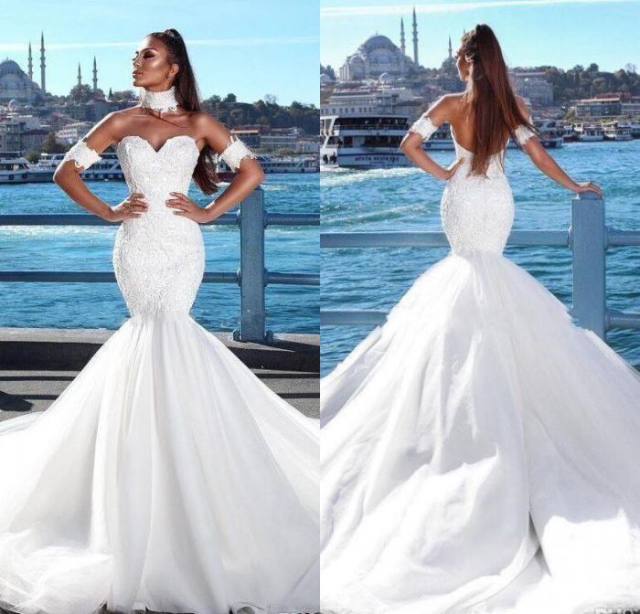 2019 Long Beach Chapel Train Wedding Dresses White Lace Tulle Sexy