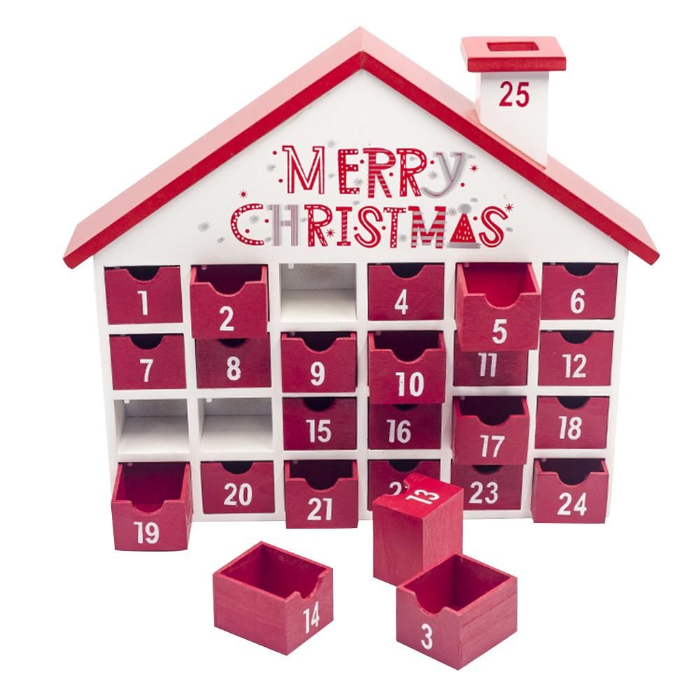 Stylish New Year Countdown Calendar Box Wooden Christmas House Child