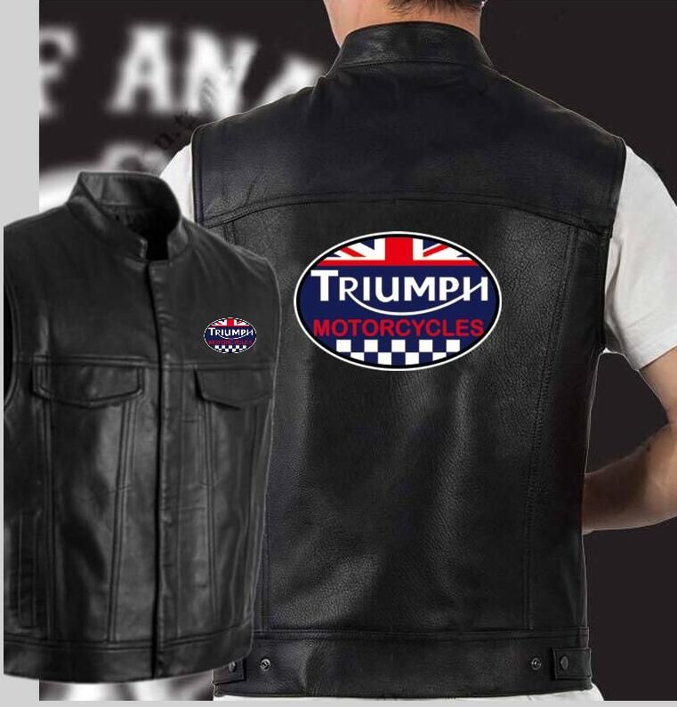 Fashion Triumph Motorcycles Leather Vest Black Motorcycle Hip Hop Men S Sleeveless Jacket