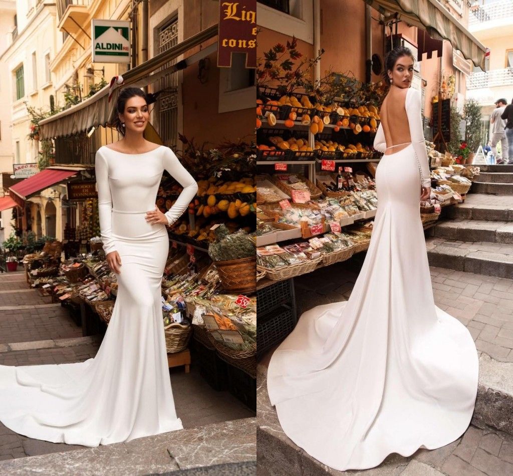 Simple White 2019 Cheap Wedding Reception Dress Open Back With Long
