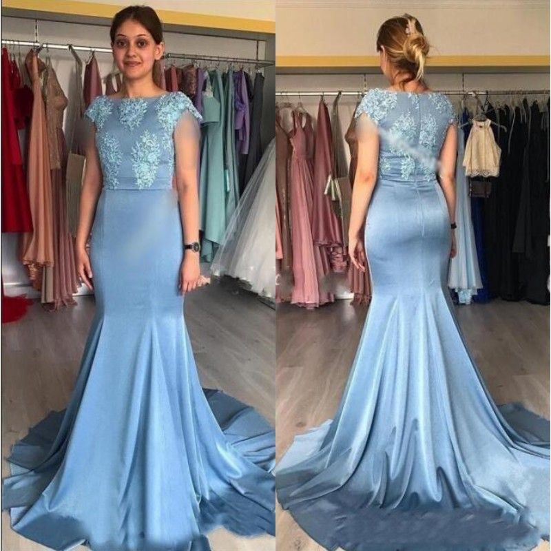 Elegant Sky Blue Mermaid Mother Of The Bride Dresses Cap Sleeve