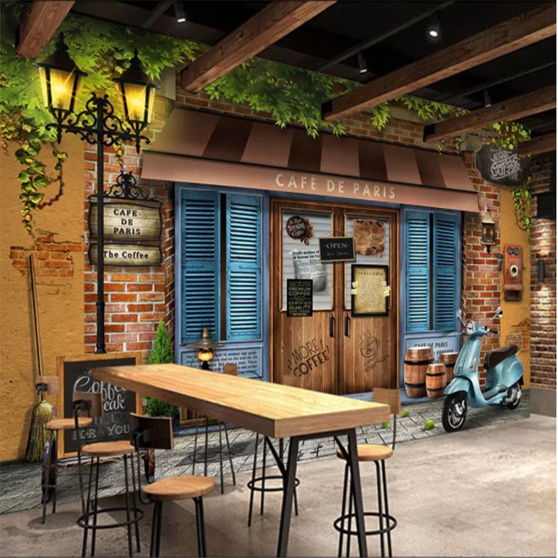 Custom Mural Wallpaper 3d Retro Vintage Paris Cafe