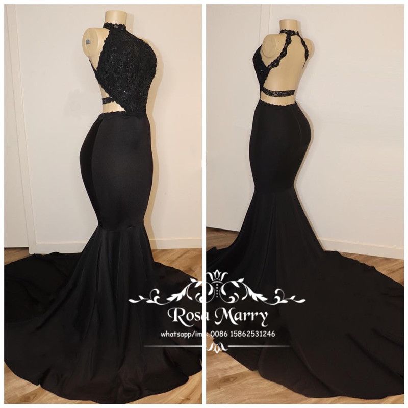Sexy Black Backless Mermaid Prom Dresses 2K19 Lace Appliques Plus Size ...