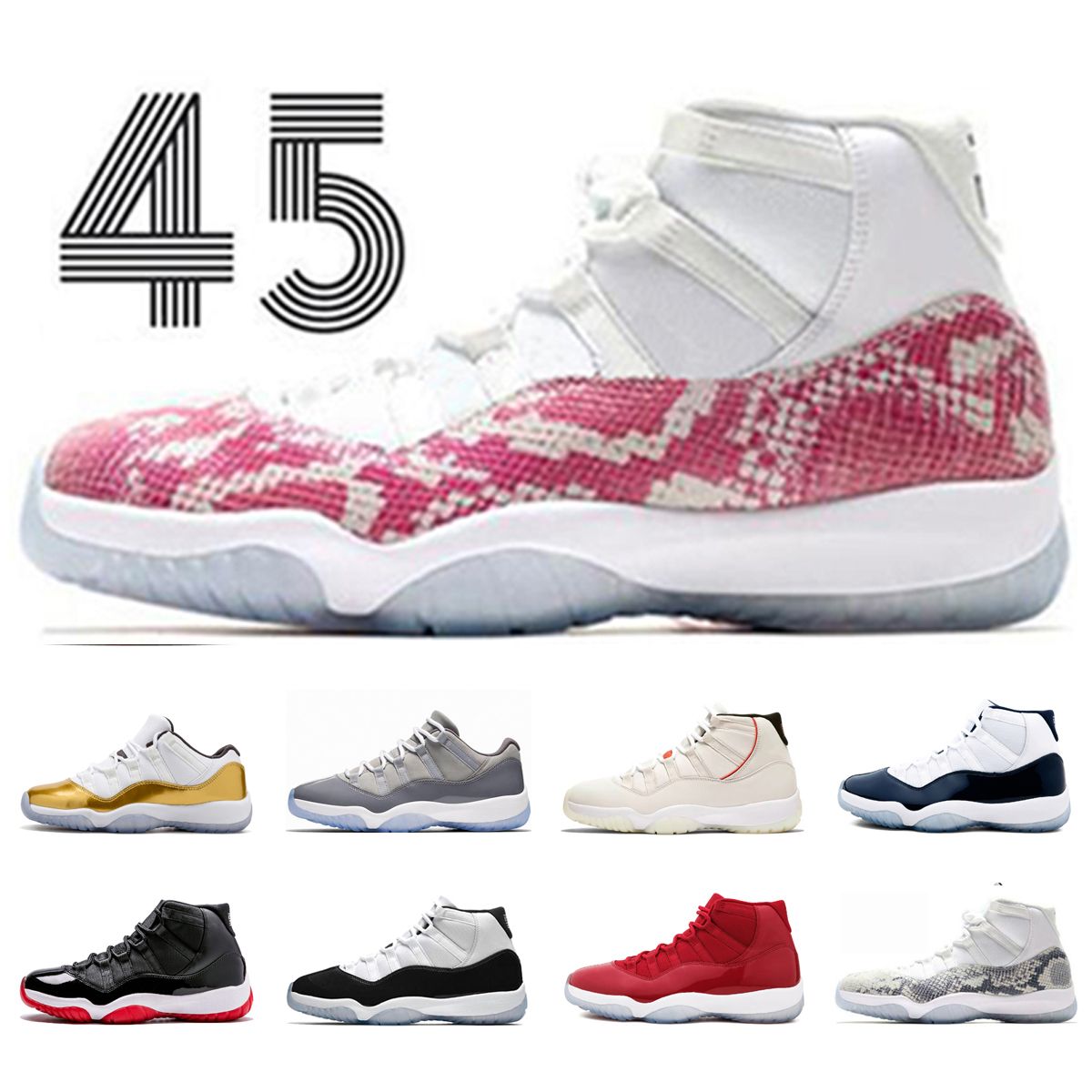 Discount Men Women 11 Basketball Shoes New Hight Pink Snakeskin Space Jam Bred High Sport