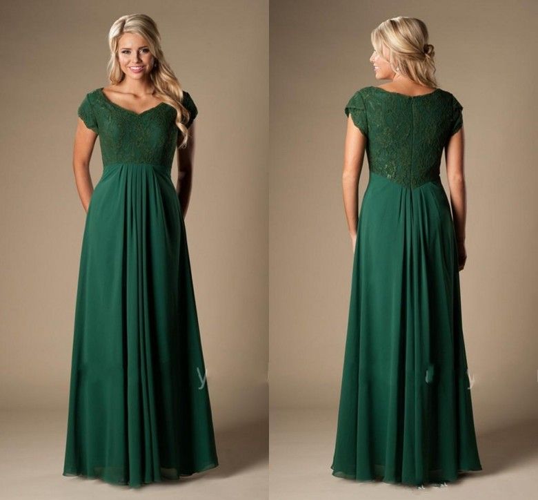 Vintage Dark Green  Bridesmaid  Dresses  Long With Cap 