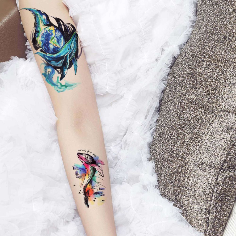 Waterproof Temporary Tattoo Sticker Unique Dolphin Fish Design