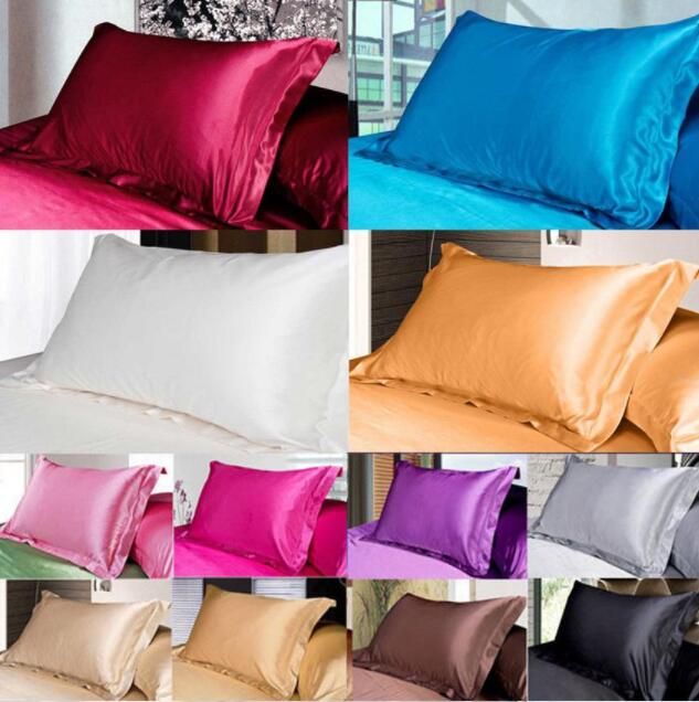 Solid Color Silk PillowCases Silk Satin Pillow Cover Double Face