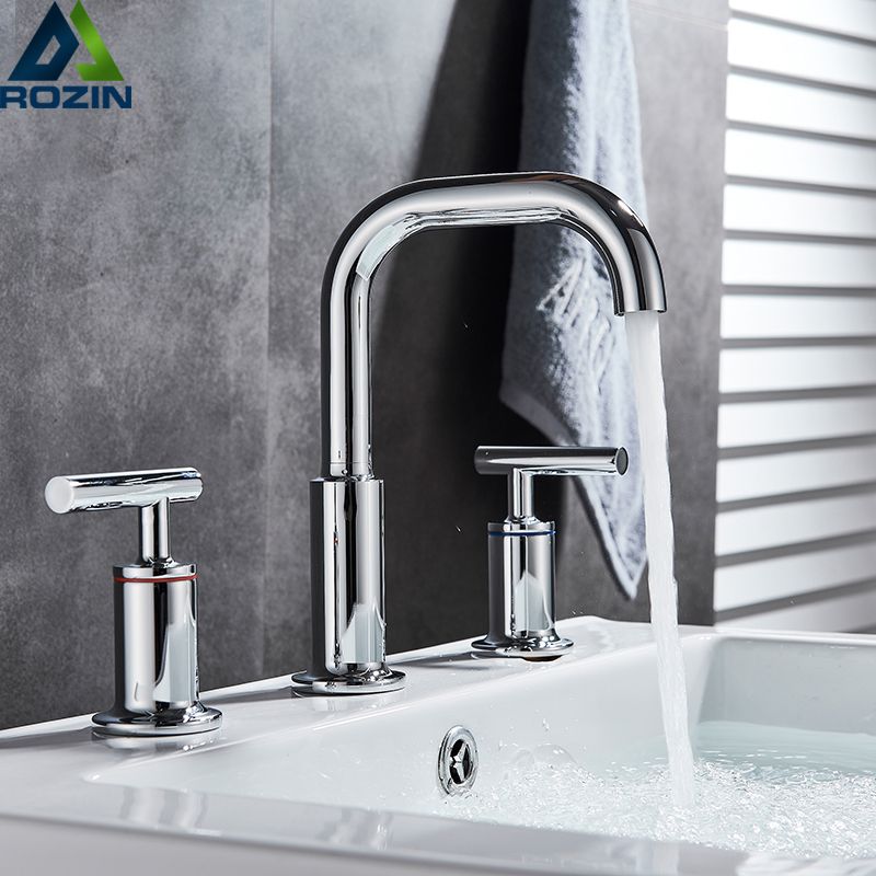 2019 Chrome Deck Mounted Basin Sink Faucet Dual Handle Basin