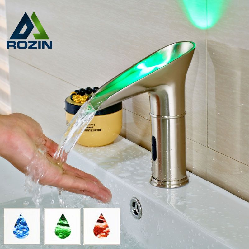 2018 Newly Water Saving Led Light Basin Faucet Automatic Bathroom Basin Mixer Taps Waterfall Sensor Faucet