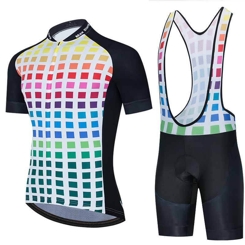 2020 Rainbow Grid Team Cycling Jersey Customized Road Mountain Race Top Cycling Clothing Max 