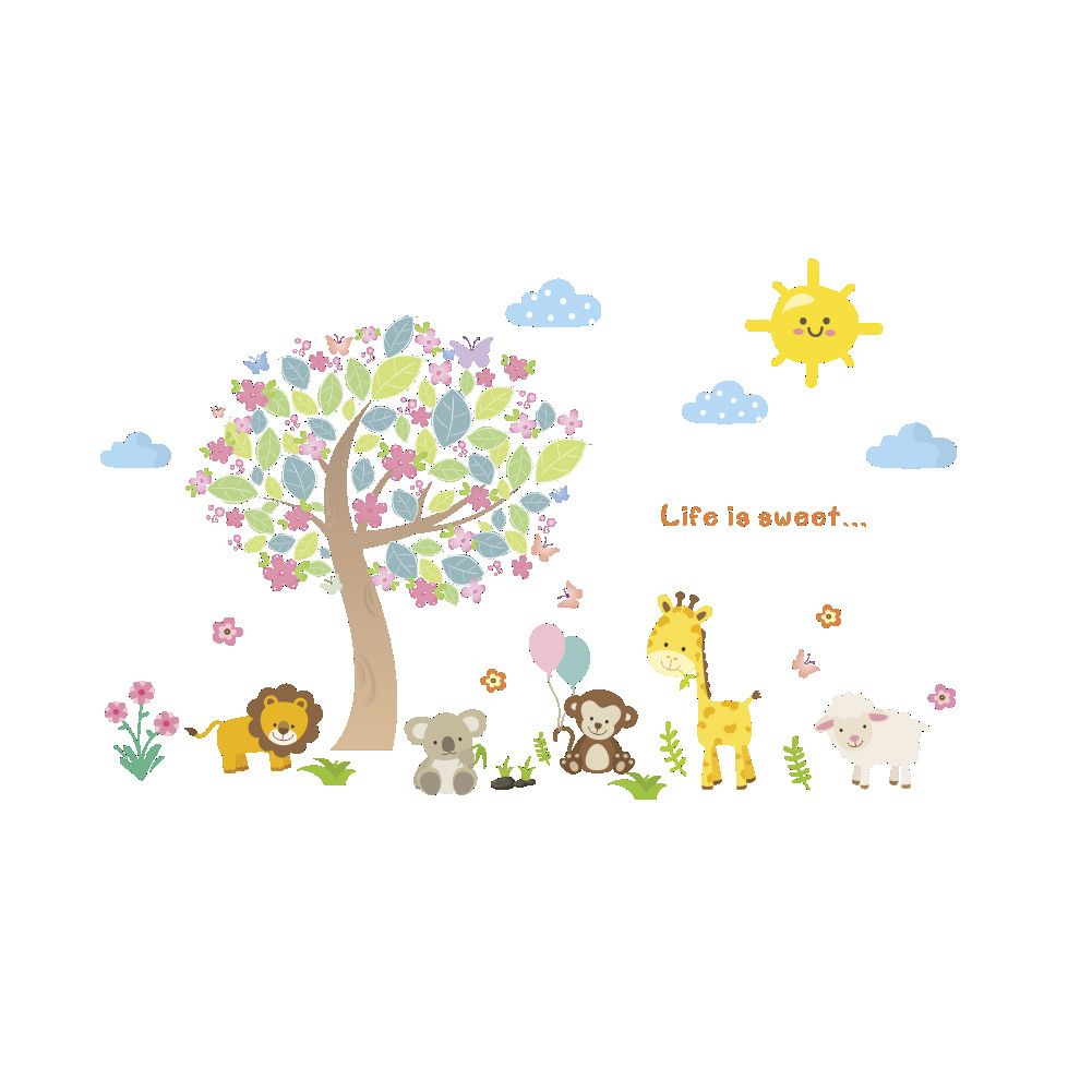 Cartoon Animals Wall Decor Forest Giraffe Stickers For Kids Room Bedroom Home Lion Poster Mural Wallpaper Decals