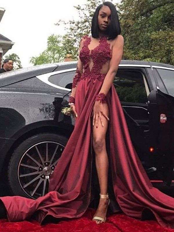 burgundy and black prom dresses