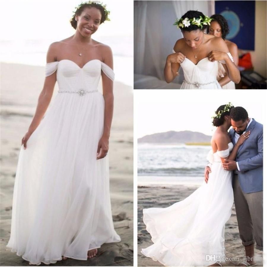 Discount Simple Lace Wedding Dresses White Sexy A Line Pearls Sash