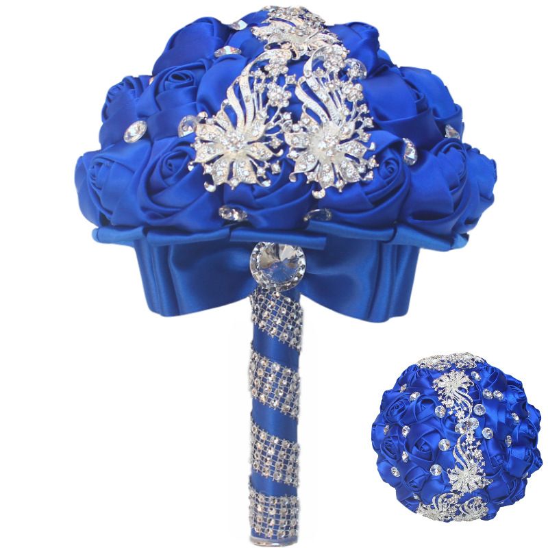 Luxe Rose De Mariage Fleurs Cristal Broche De Mariée Tenant Des Fleurs Pompon Full Diamond Stitch Bouquet De Mariage Cinq Couleurs