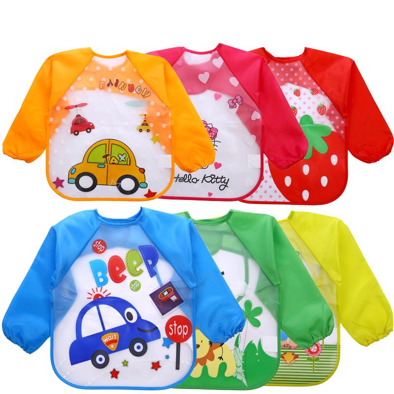 Cute Baby Bibs Waterproof Long Sleeve Apron Children Feeding Smock