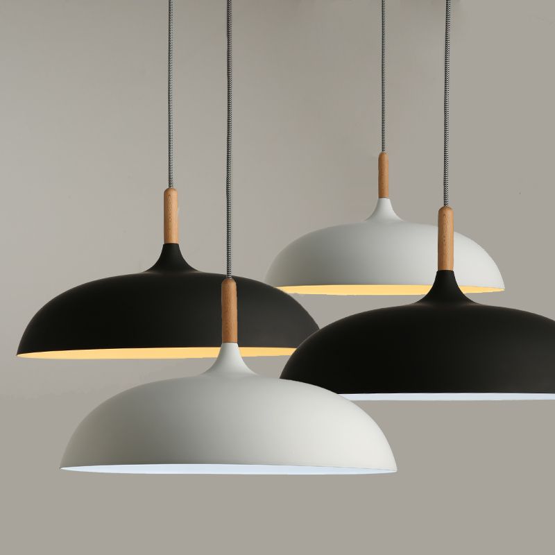 Minimalist Modern Pendant Lamps E27 Wood & Aluminum Lampshade Hanging