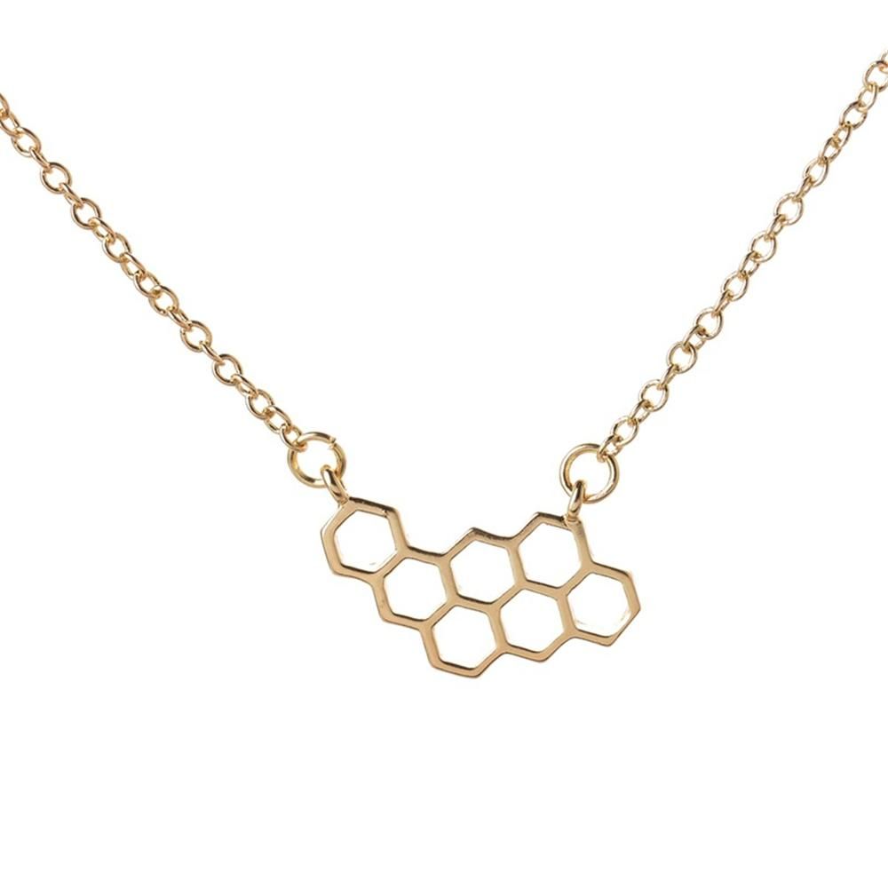 Fashion Honey Comb Bee Hive Necklace Cute Honeycomb Beehive Necklaces Hexagon Jl 019