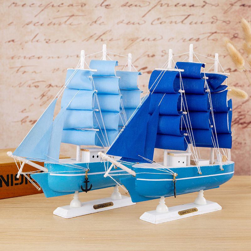 About 20 15cm Blue Wooden Crafts Terranean Style Miniature About 20 15cm Blue Wooden Crafts Terranean Style Miniature Sailing Boat Figurine Ornaments Sailboat Home Office Vintage Decoration Ship Interior