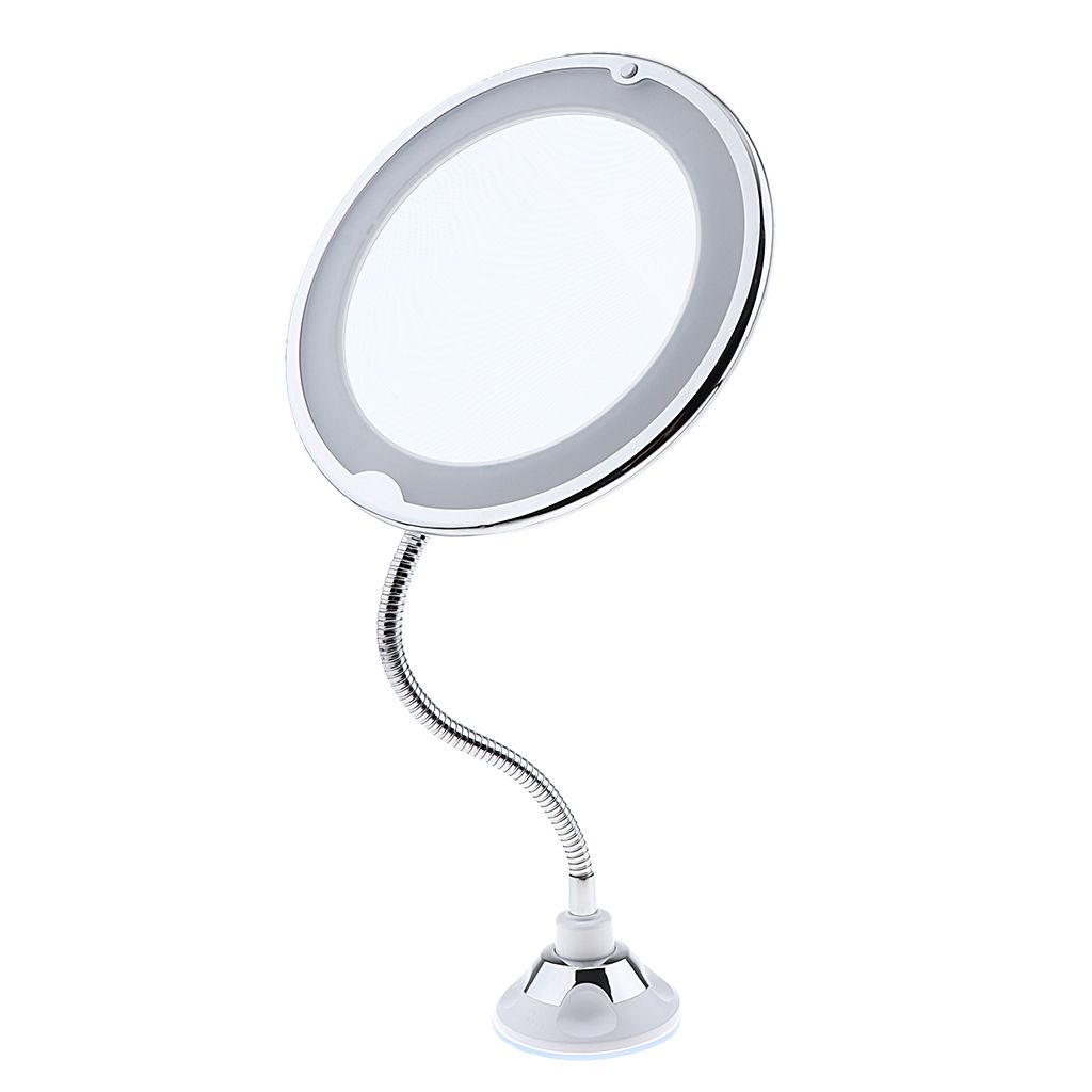 360 Rotation Flexible Gooseneck 10x Magnifying Led Lighted Bathroom Makeup Shaving Mirror Adjustable Bendable