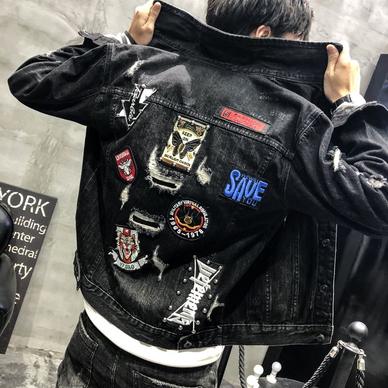 denim jacket with badges mens