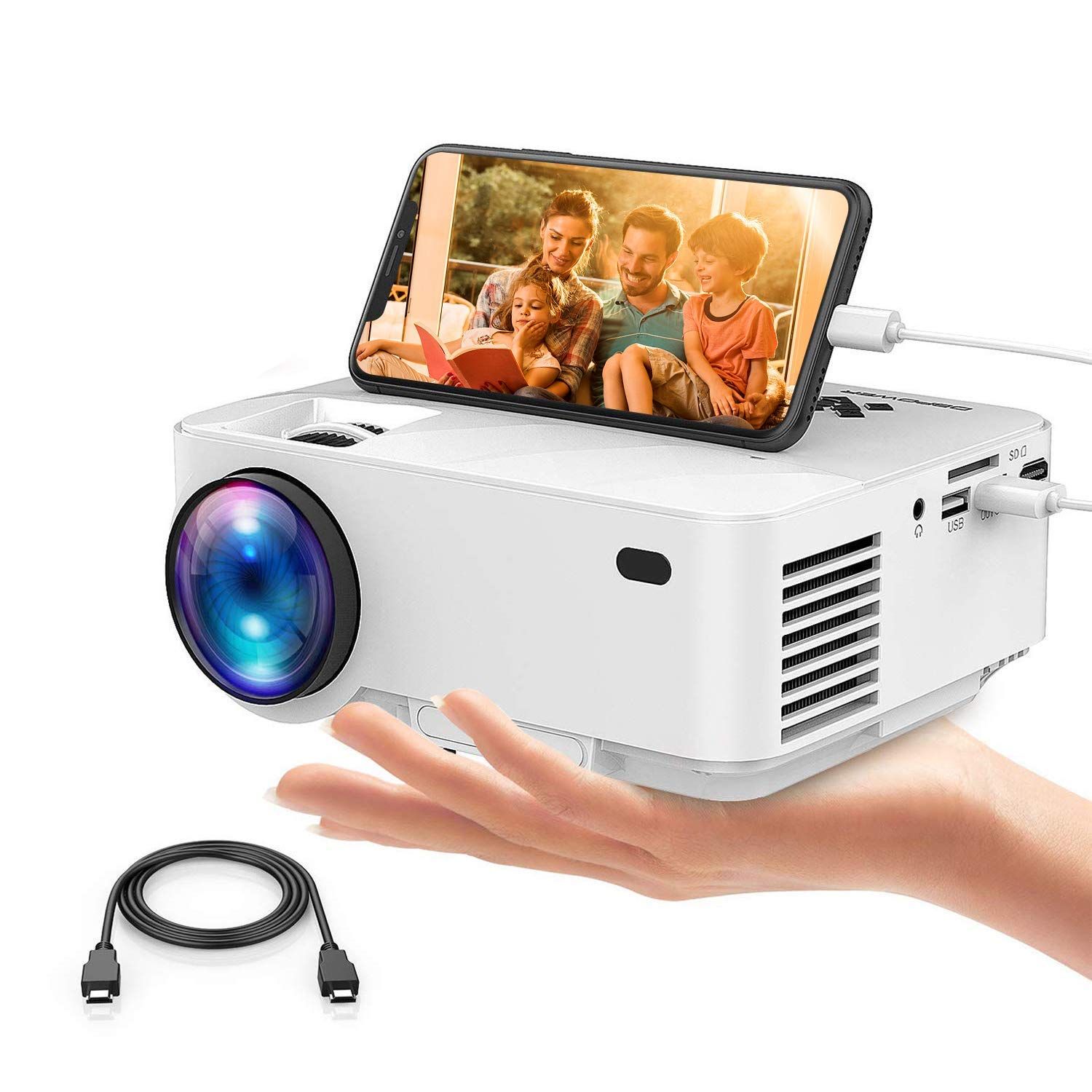 2020 DBPOWER Mini Projector, 2400 Lumen HD Video Projector Connected To