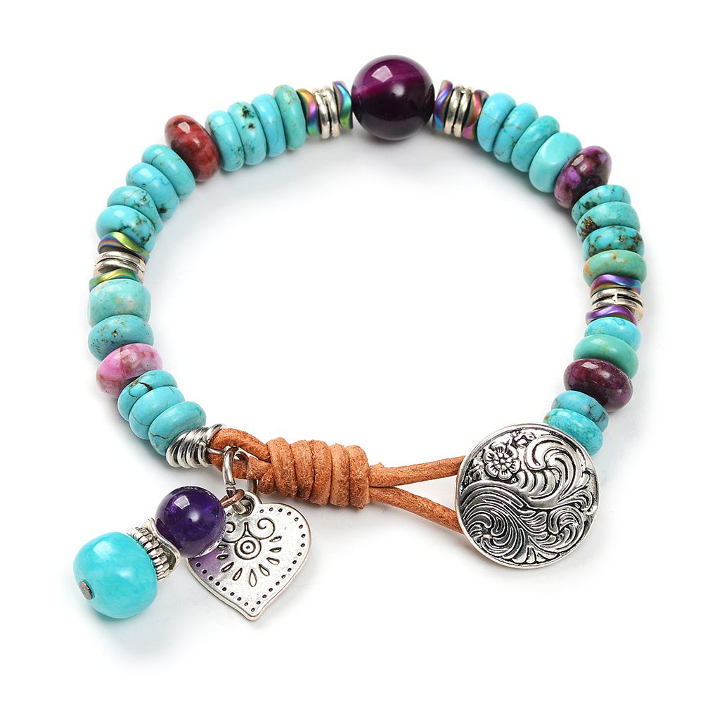 Handmade 7 chakra bracelet simili cuir pierre naturelle Tube Perles Wrap Bracelet Rétro