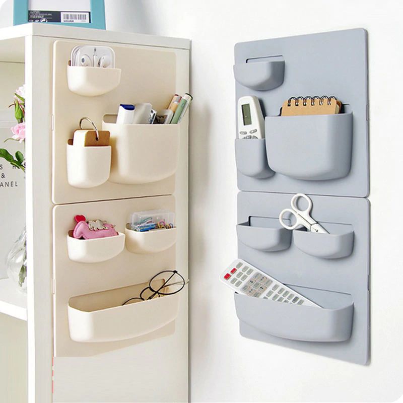 Plastic Kitchen Tools Storage Organizers Adhesive Cabinet Door Wall Shelf Supply Accessory Organizer