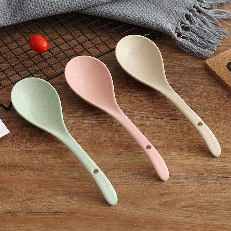 2020 Table Plastic Spoon Wholesale Cooking Spoon Set Eco Wheat Straw
