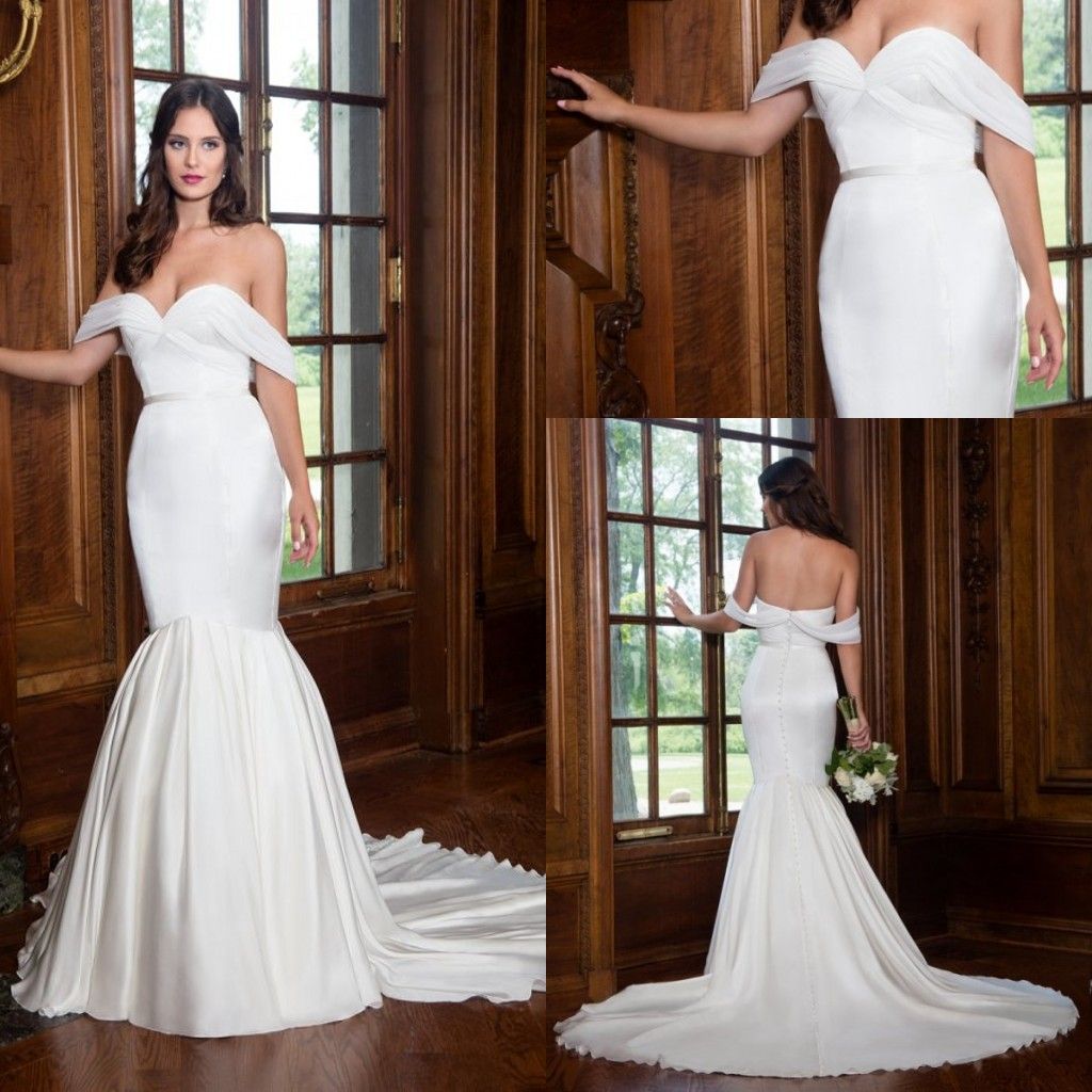 2019 Fairy Mermaid Wedding Dresses Off Shoulder Backless Satin Bridal