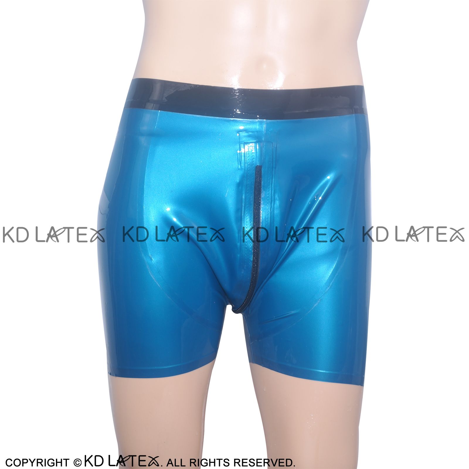 2020 Sexy Latex Boxer Shorts Metallic Blue With Black Trims Zip At ...