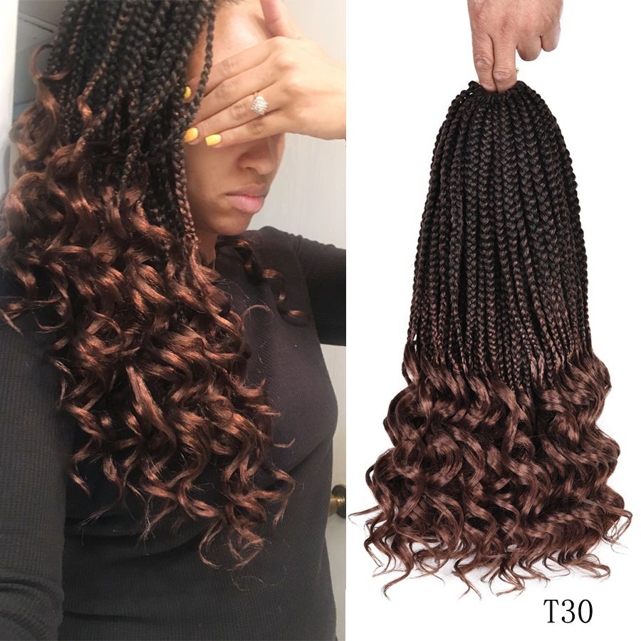 18inch 3s wavy box braids crochet braid hair extensions 22roots ombre  kanekalon synthetic goddess box braids with wavy free end crochet brai