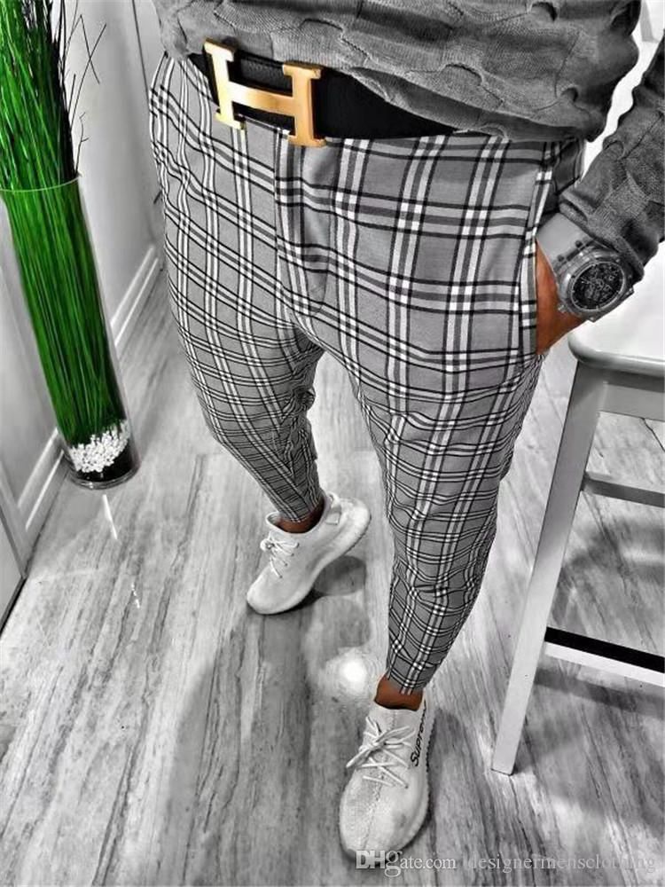 2020 Plaid Men Designer Pants Slim Patchwork Color Fashion Men Trousers Casual Long Business