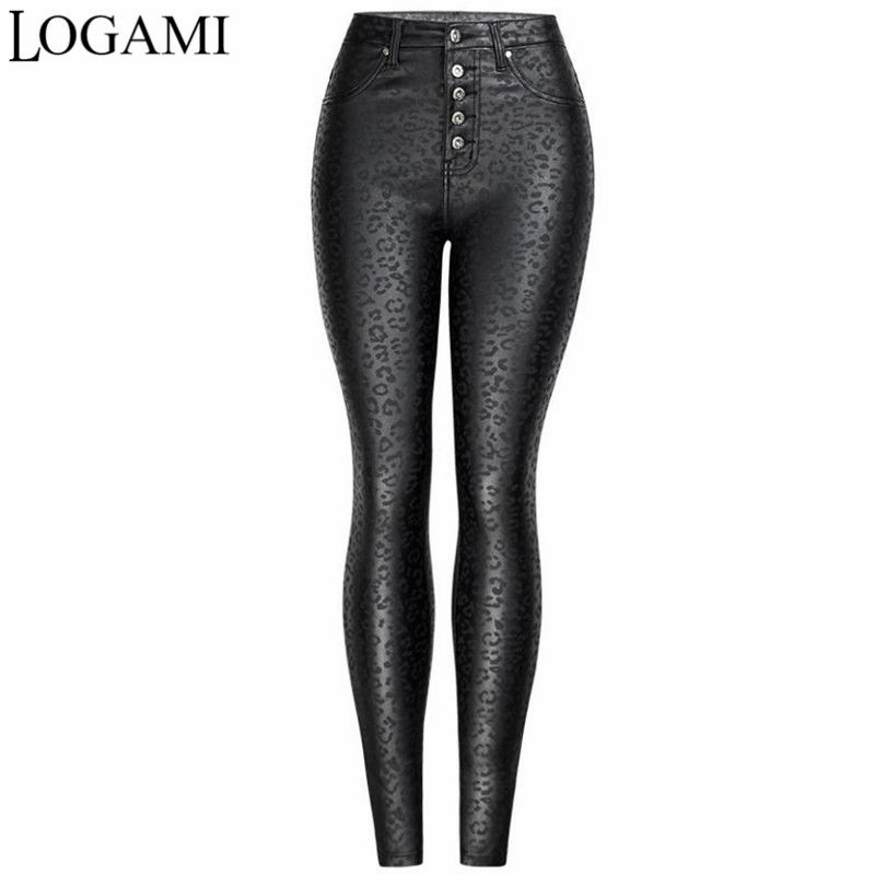 Hot Women/'s Leapord Print Faux Leather PU High Waist Legging Pants Trousers