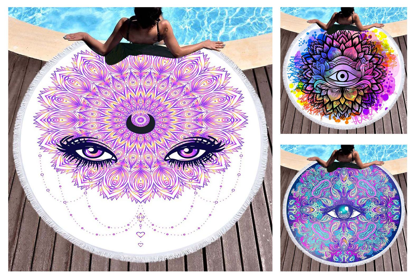 Large Round 59/" Colorful Geometric Print Bath Towel Home Pool Shower Beach Mat