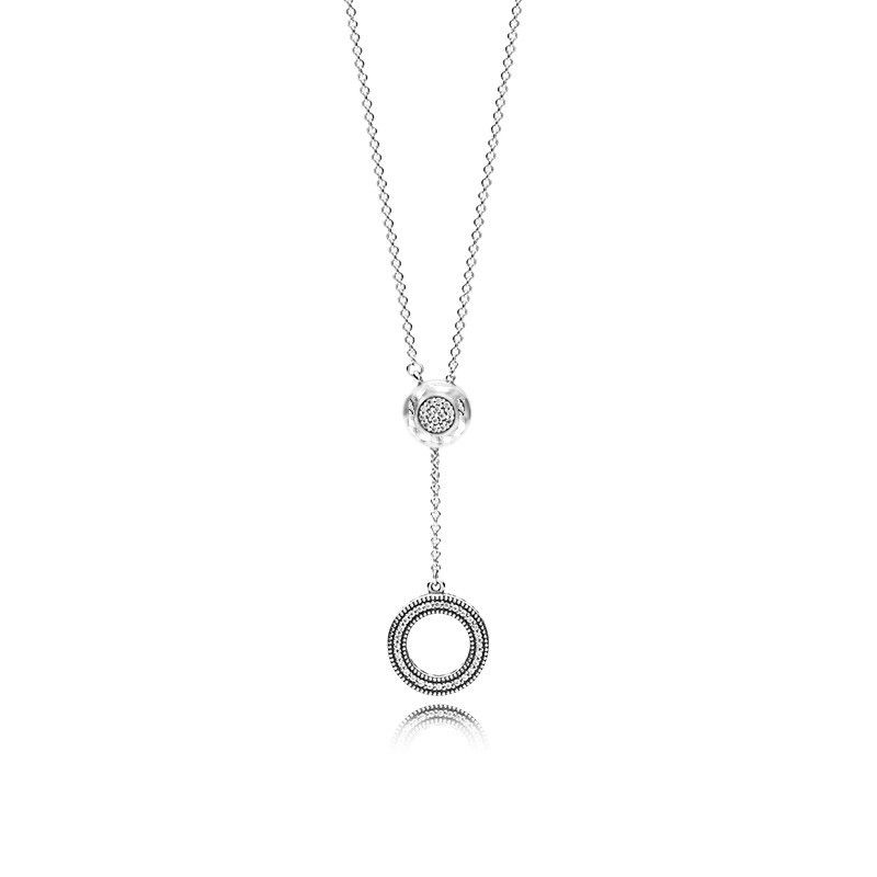 925 Sterling Silver Signature Pandora Necklace Clear Cz For Woemn Original Fashion Pendants Charms Jewelry